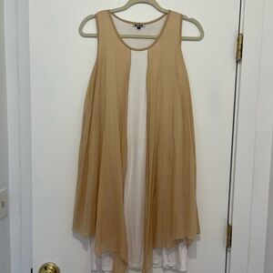 Tan and while layered dress- thin material- can be worn several ways.